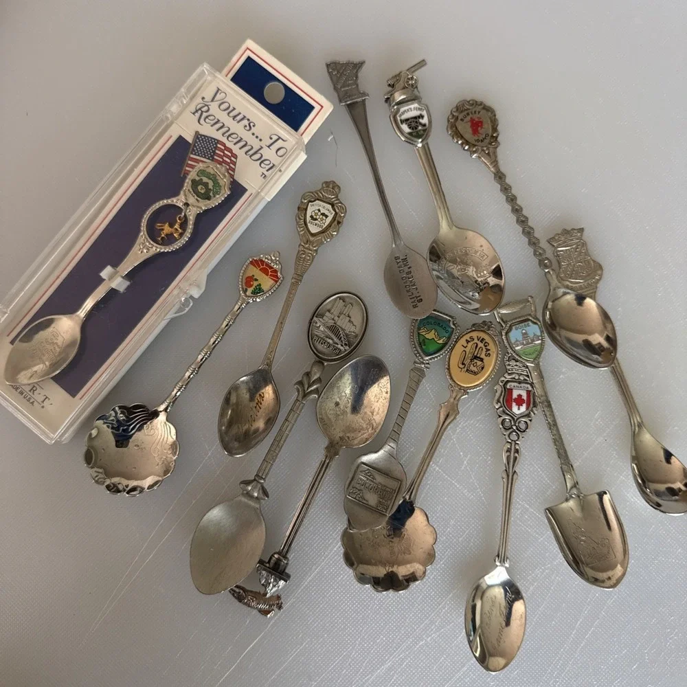 Lot of 13 State/Country Collector Spoons BC, ID, GA, NV, CO, W.VA, MN, PA, CA